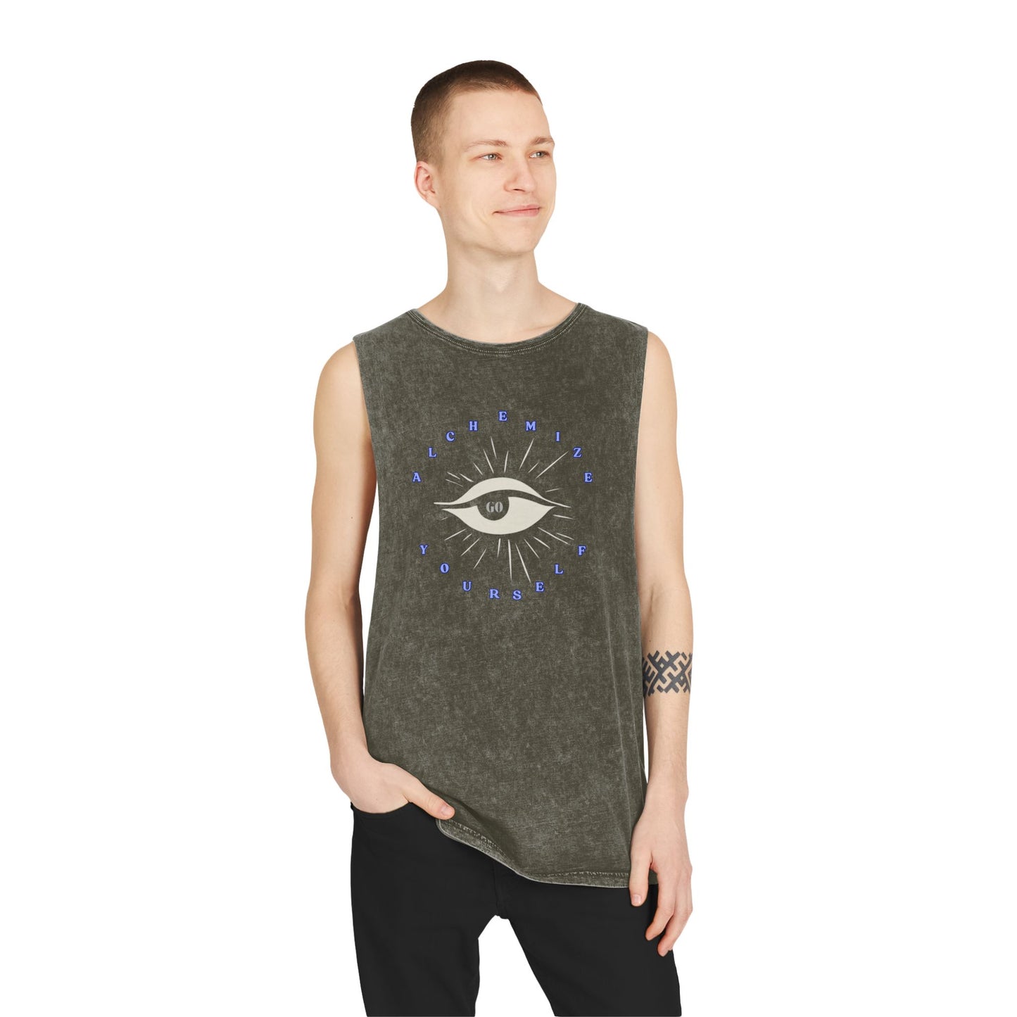 GO ALCHEMIZE YOURSELF Unisex Stonewash Tank Top, Meditation Shirt, Spiritual Tee