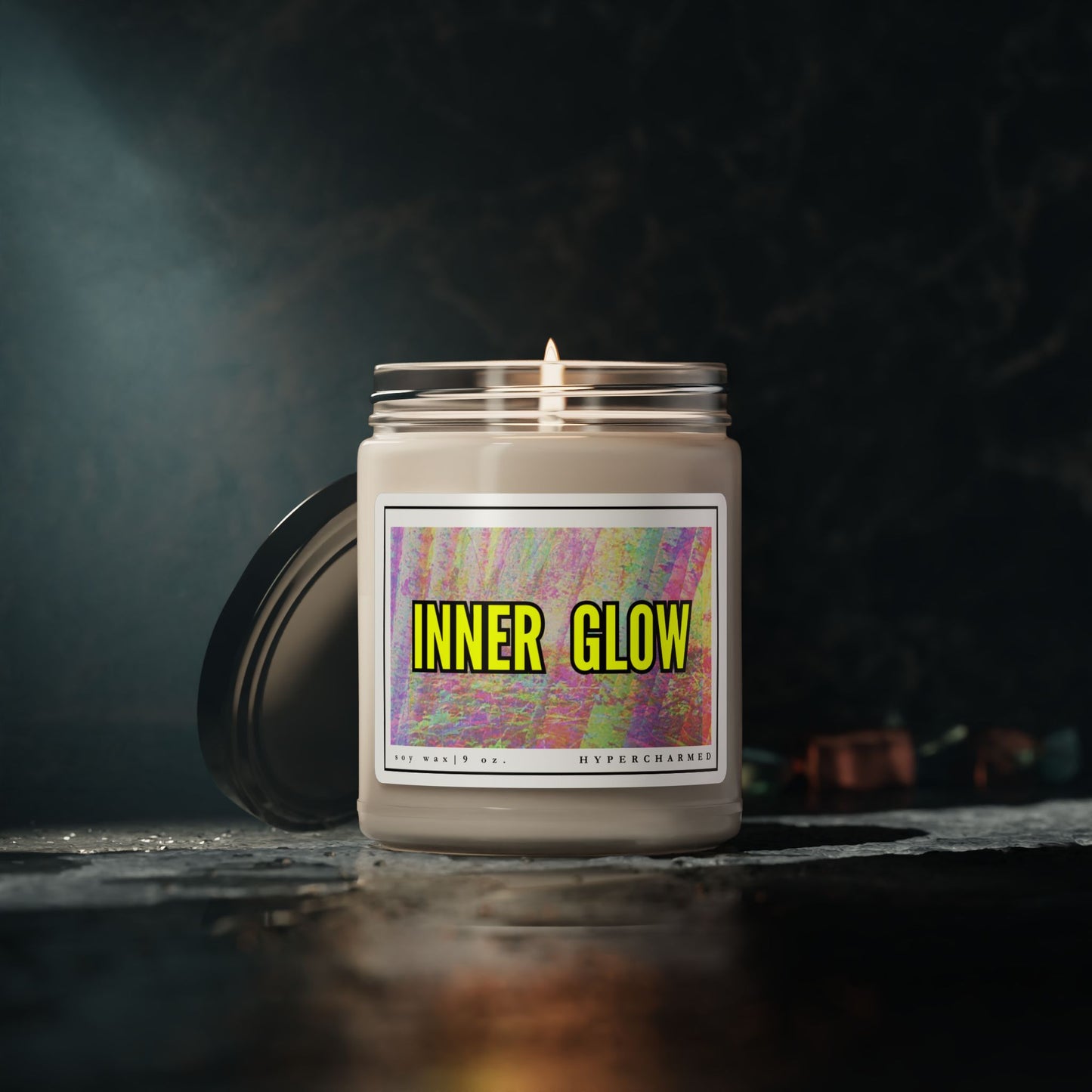 INNER GLOW Scented Soy Candle, Modern Candle, Glass Jar Candle, Magic Candle, Altar Candle, Witch Candle, 9oz Candle Neon Candle