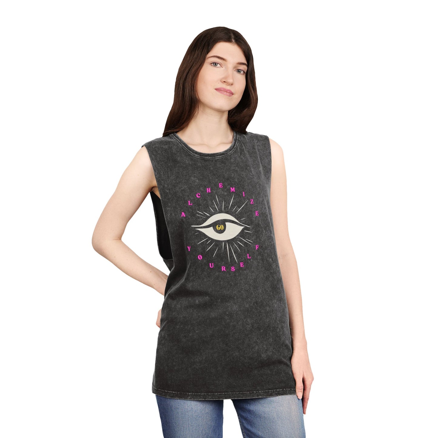 GO ALCHEMIZE YOURSELF Unisex Stonewash Tank Top, Meditation Shirt, Spiritual Tee