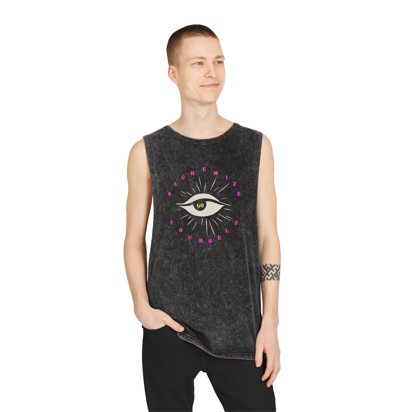 GO ALCHEMIZE YOURSELF Unisex Stonewash Tank Top, Meditation Shirt, Spiritual Tee