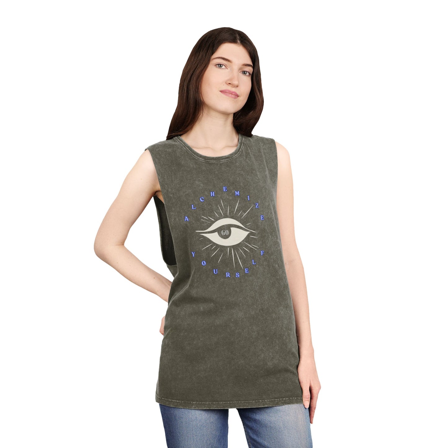 GO ALCHEMIZE YOURSELF Unisex Stonewash Tank Top, Meditation Shirt, Spiritual Tee