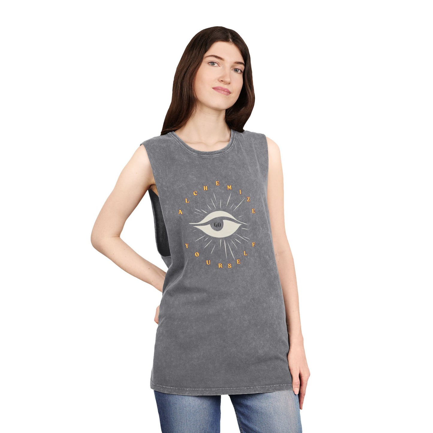 GO ALCHEMIZE YOURSELF Unisex Stonewash Tank Top, Meditation Shirt, Spiritual Tee